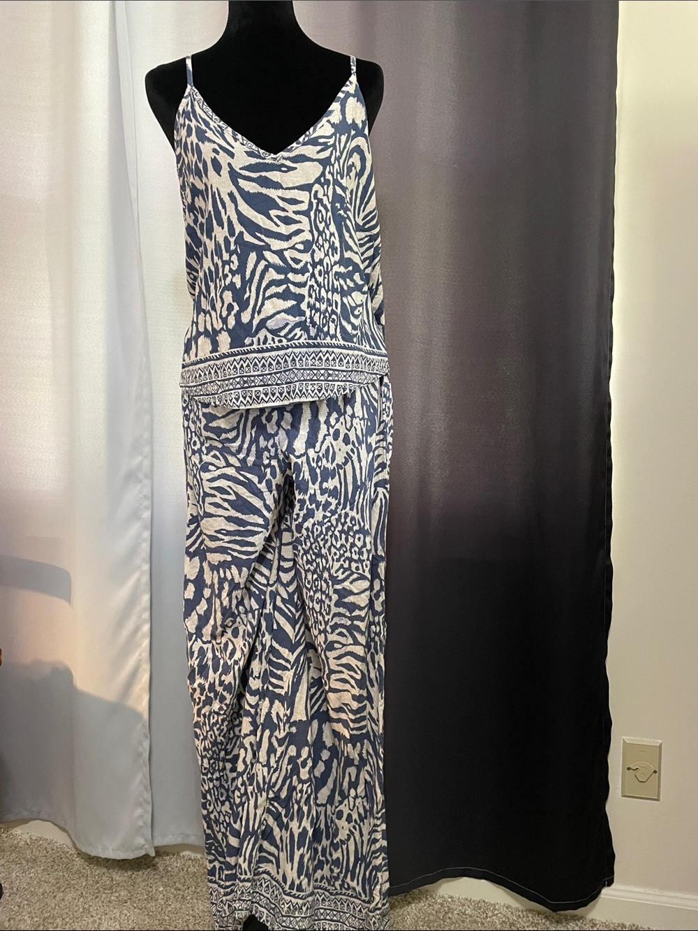 Molly Bracken Navy & White Printed Sleeveless 2 piece.